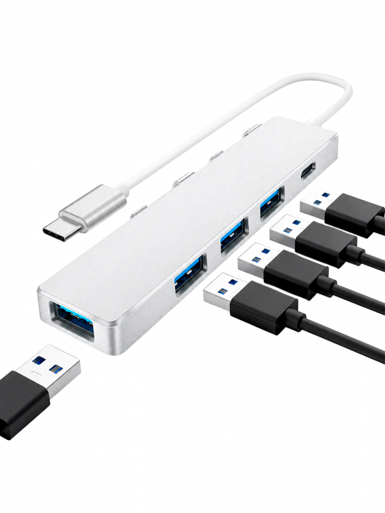 Орбита OT-PCR20 Серебро концентратор USB 2.0 (4*USB+Type-C)
